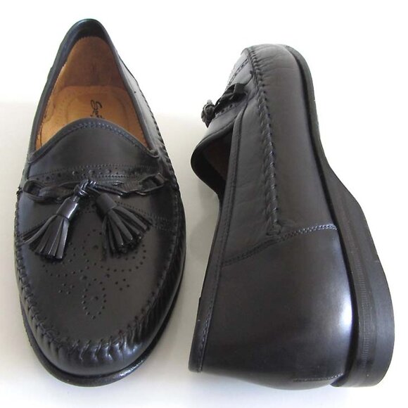 new SANTONI blk toe medallion tassel loafers 11 B shoes Italy